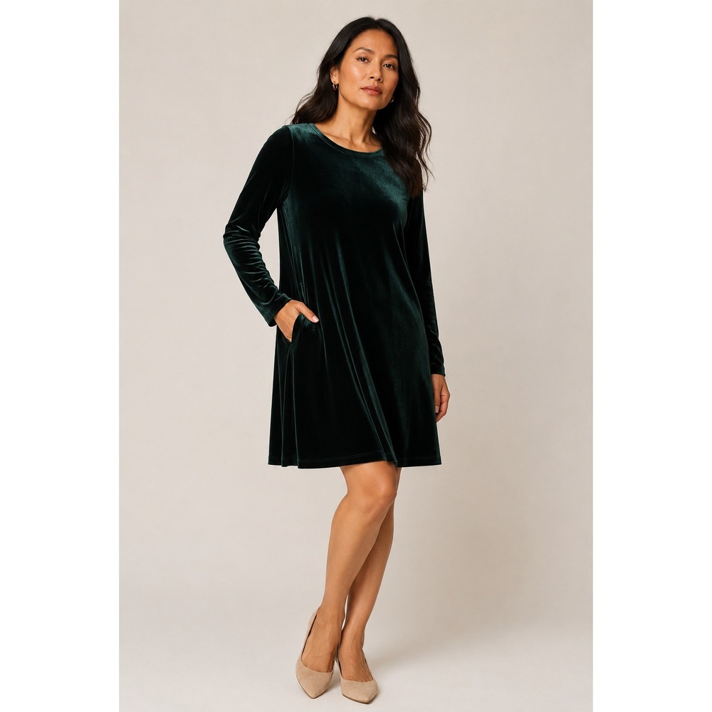 Velvet Shift‎ Dress 14 Green Stretch 90s Holiday Romantic Whimsigoth  Flowy